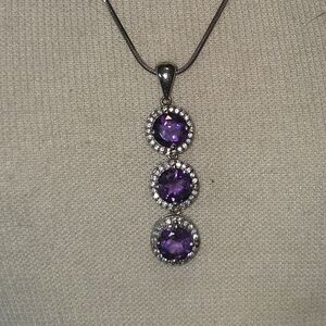 Elegant Amythest & Diamond Pendant Necklace